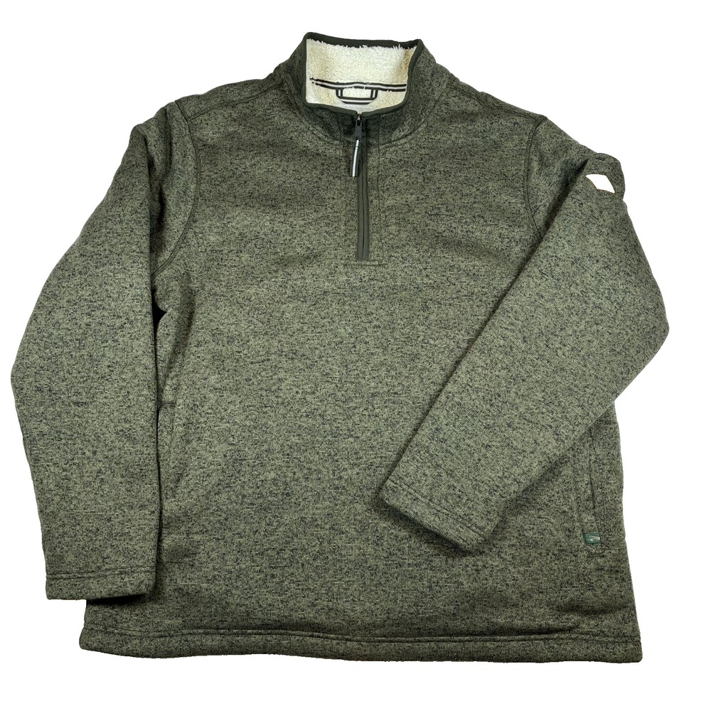 Orvis 1/4 Zip Fleece Pullover Sherpa Lined Pullover Mens 2XL Green Gorpcore Knit